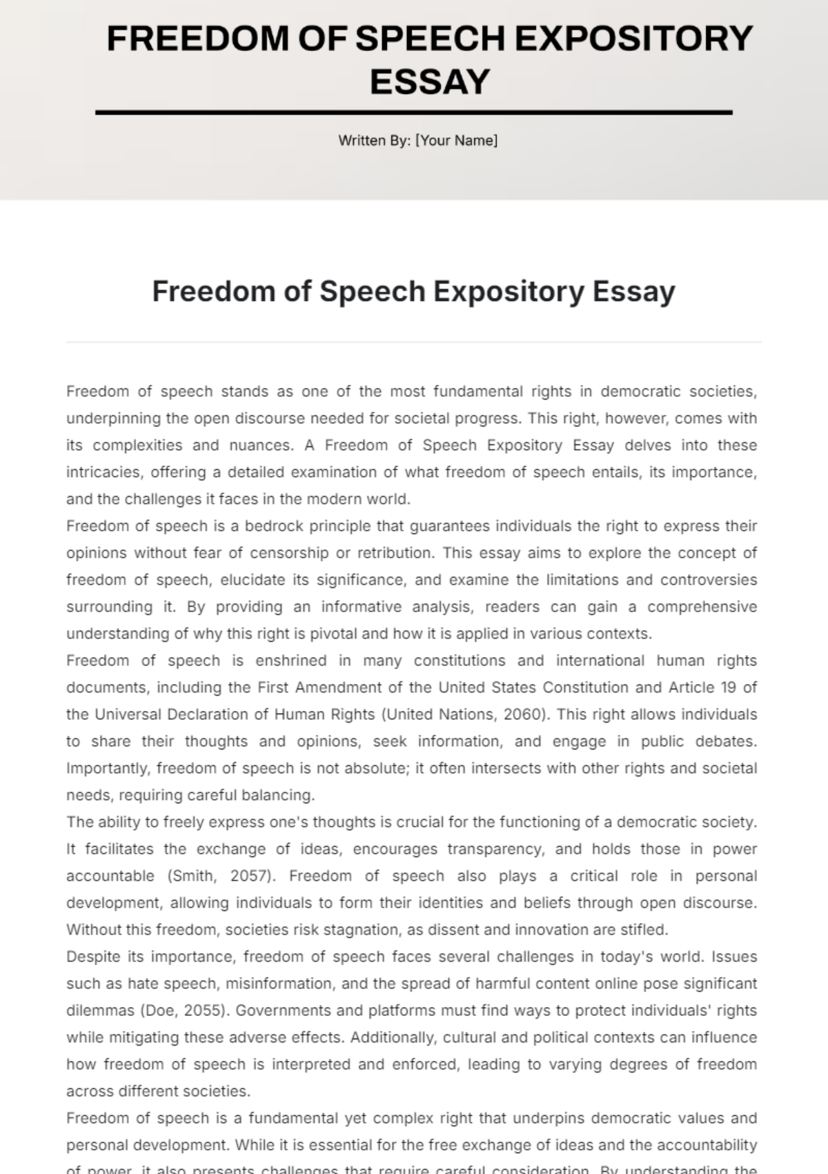 Freedom of Speech Expository Essay Template - Edit Online & Download