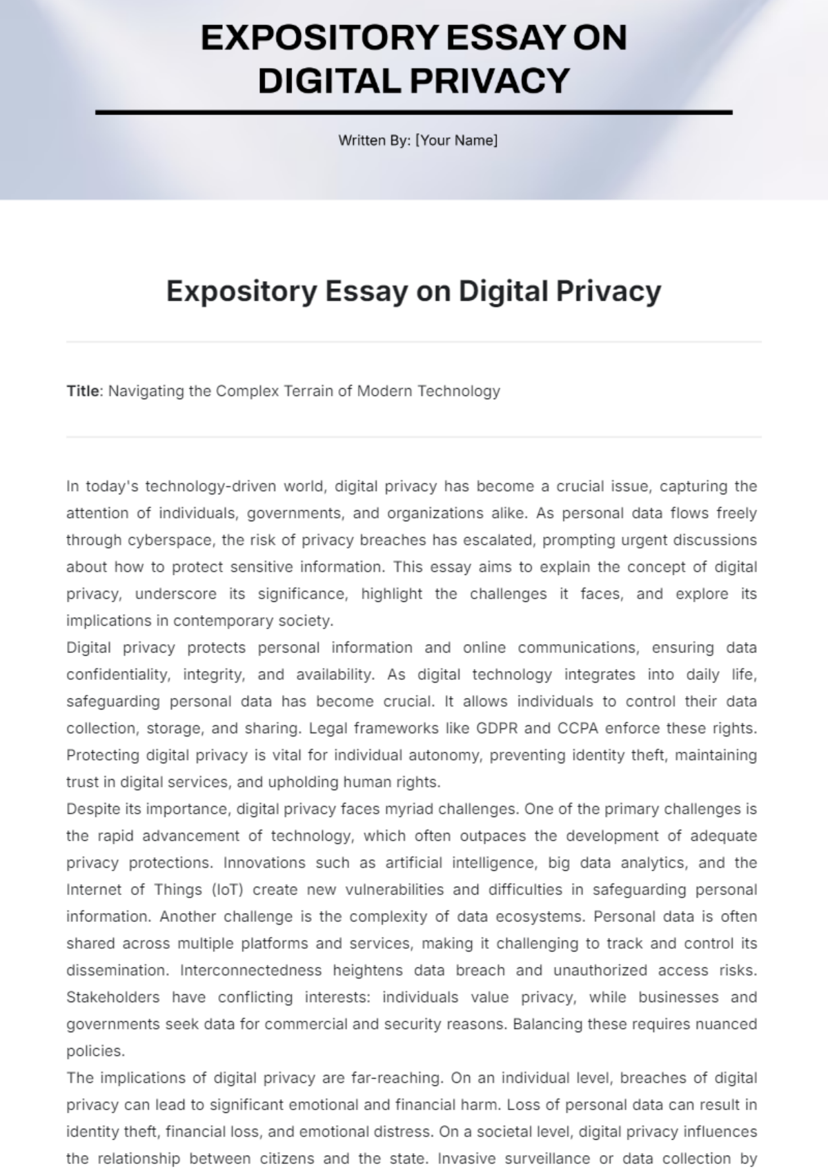 Expository Essay on Digital Privacy Template