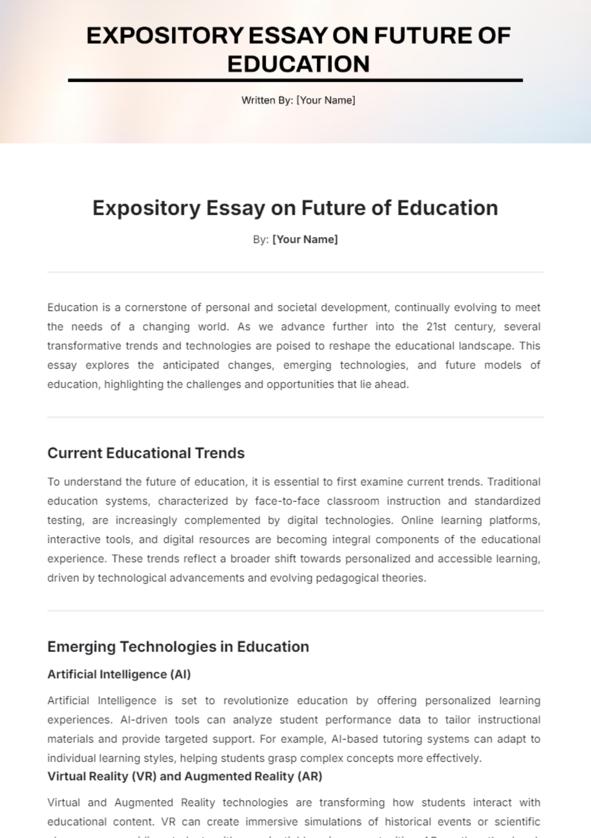 Expository Essay on Future of Education Template - Edit Online & Download