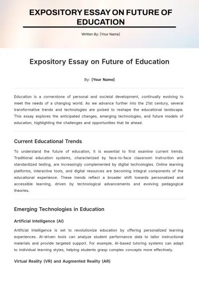 Free Expository Essay on Future of Education Template to Edit Online