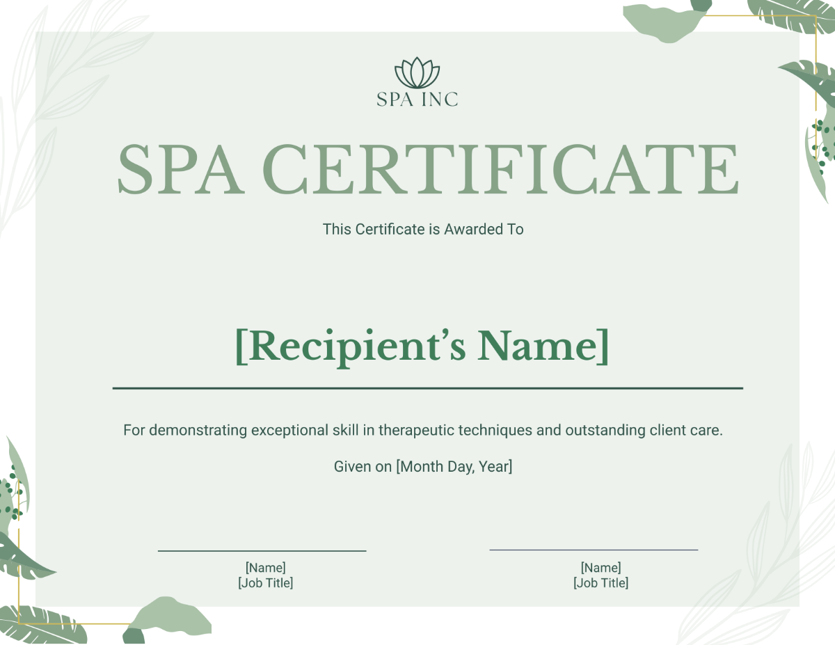 Spa Certificate