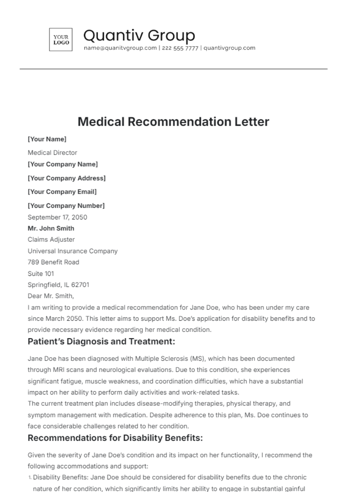 Medical Recommendation Letter Template - Edit Online & Download