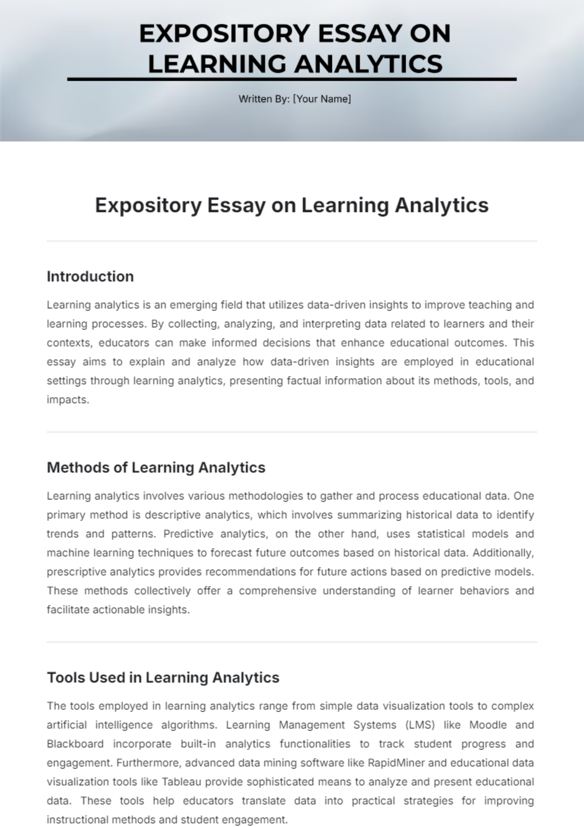 Expository Essay on Learning Analytics Template - Edit Online & Download