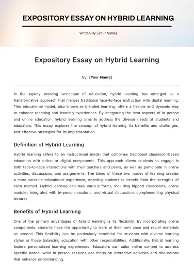 Free Expository Essay on Hybrid Learning Template to Edit Online