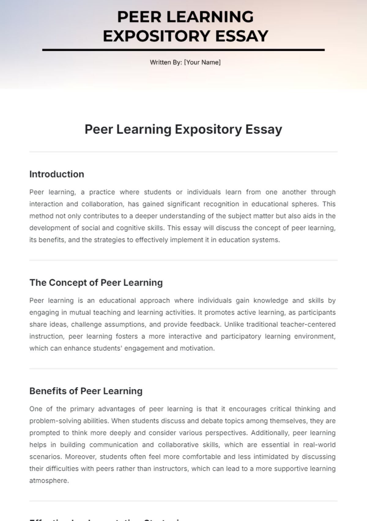 Peer Learning Expository Essay Template - Edit Online & Download