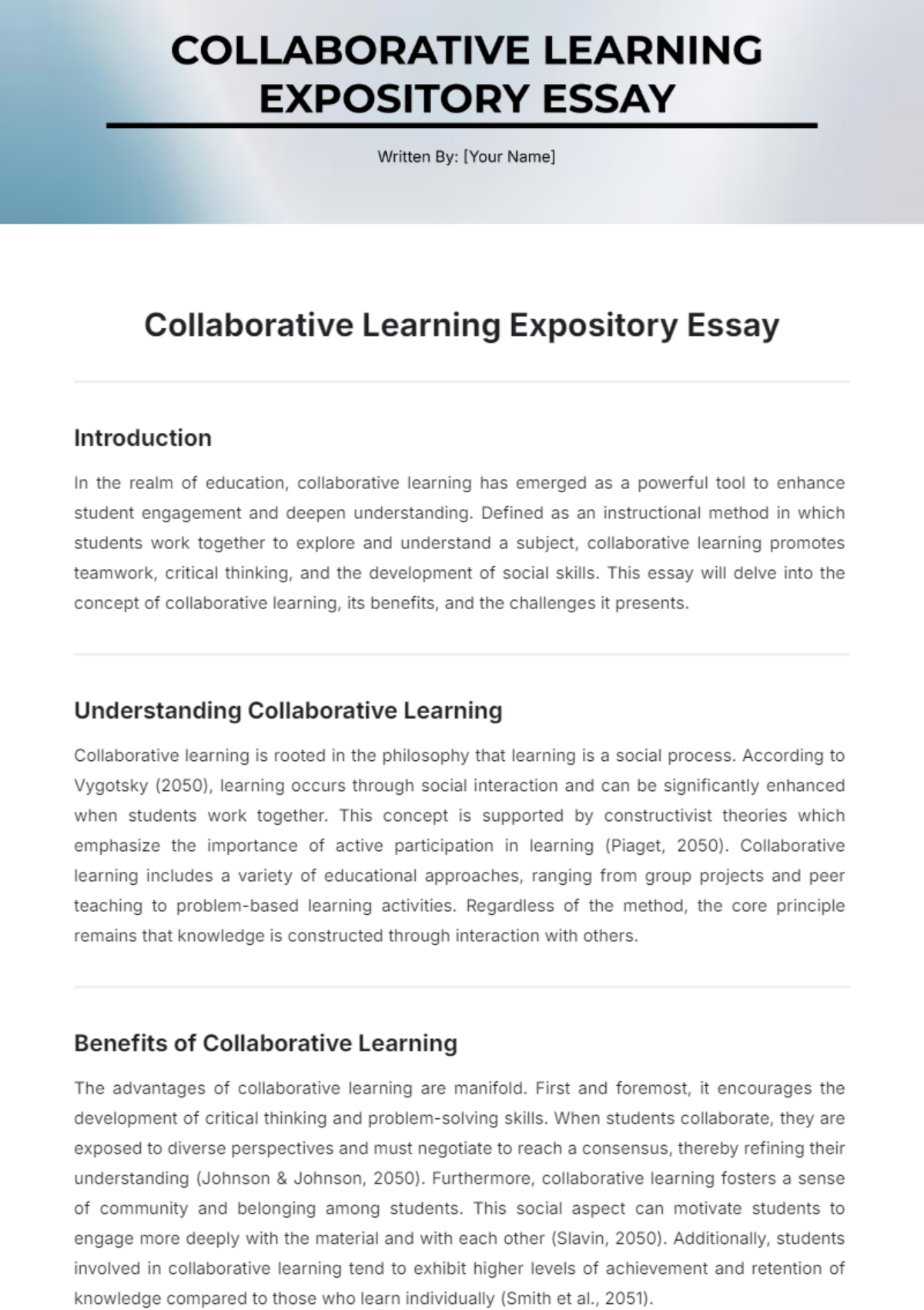 Collaborative Learning Expository Essay Template