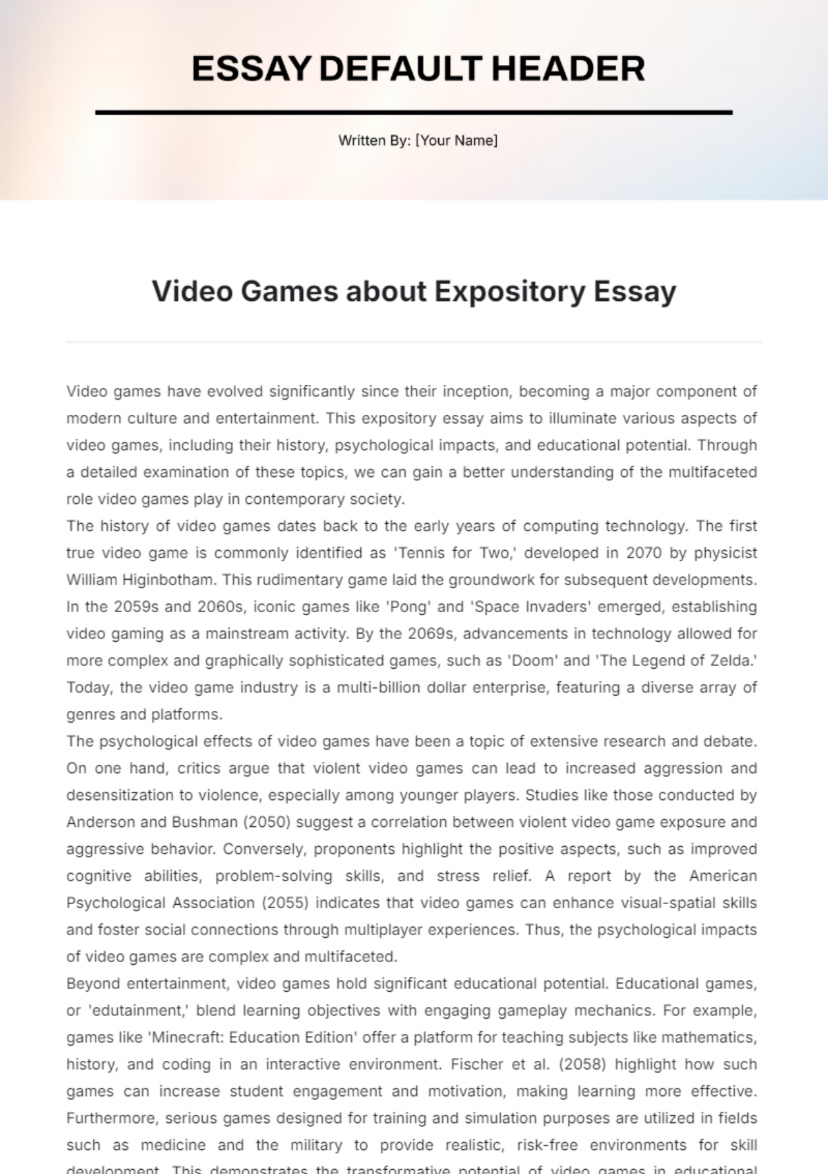 Video Games about Expository Essay Template