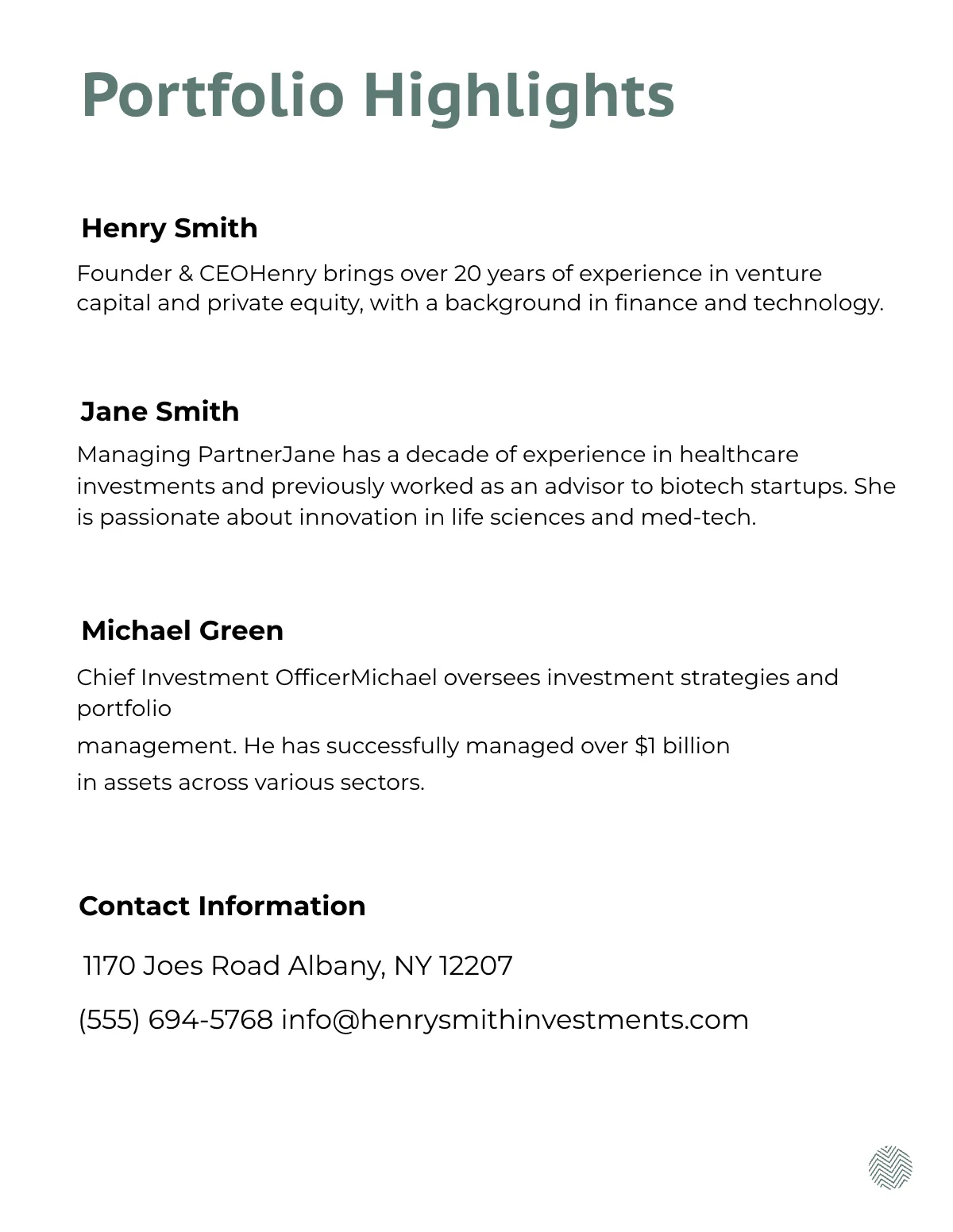 Free Investor Business Profile Template to Edit Online