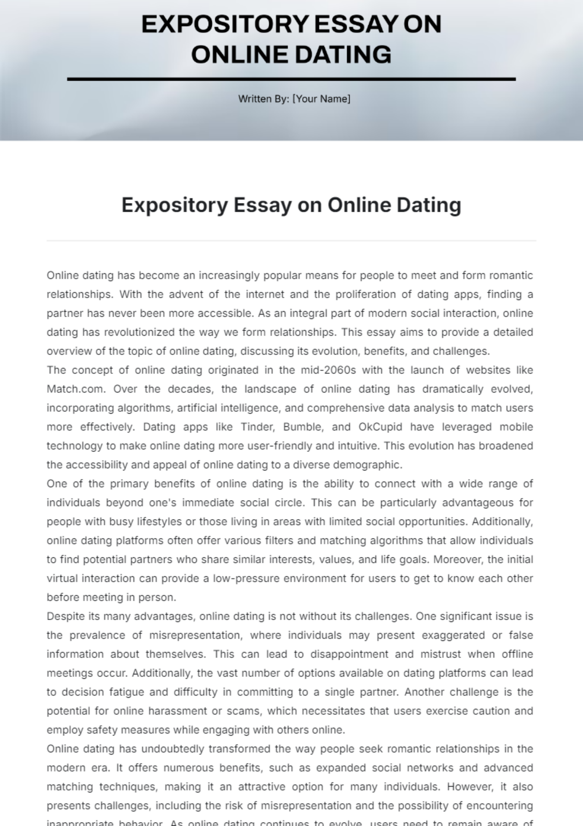 Expository Essay on Online Dating Template