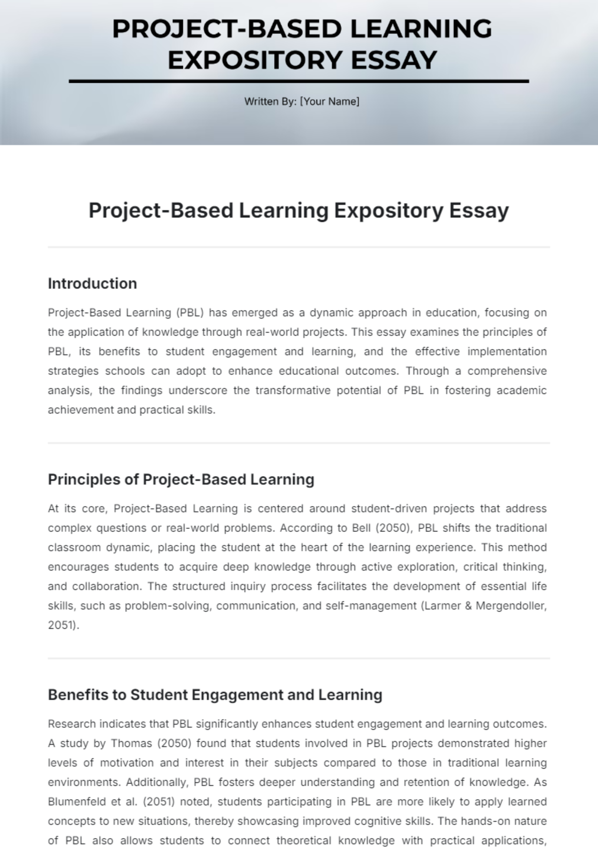 Project-Based Learning Expository Essay Template