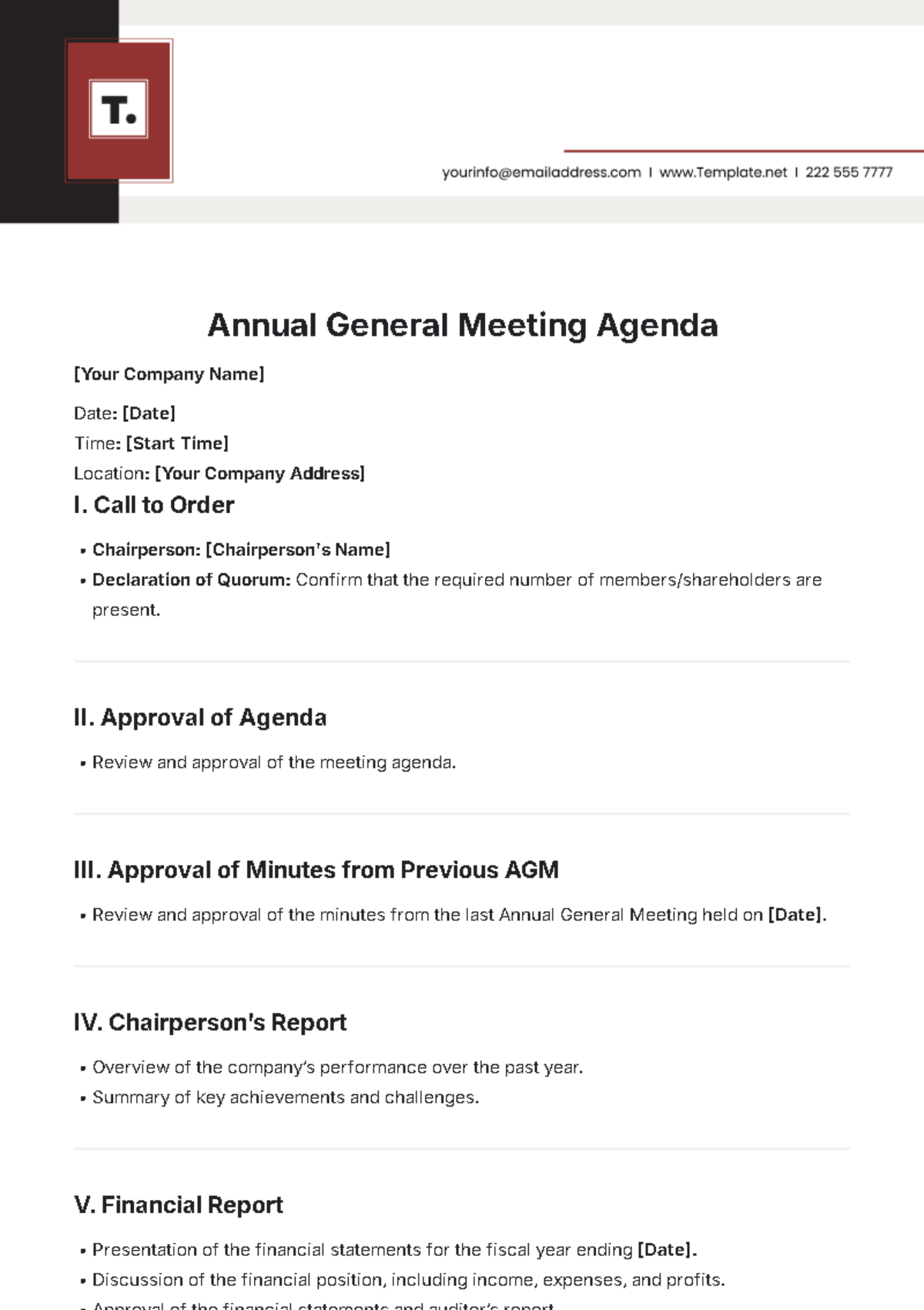 Annual General Meeting Agenda Template