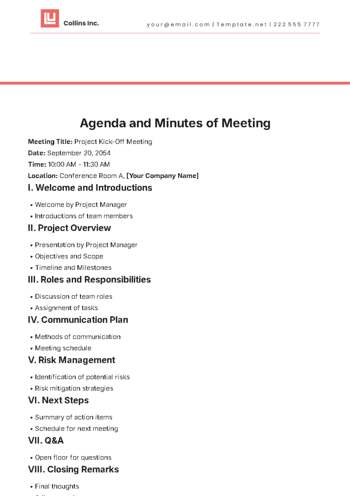 Agenda and Minutes of Meeting Template