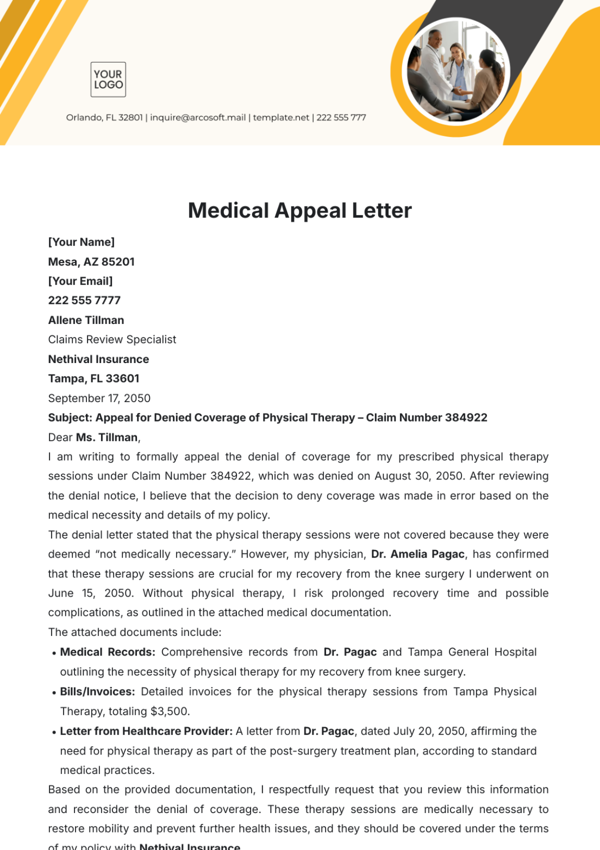 Medical Appeal Letter Template - Edit Online & Download