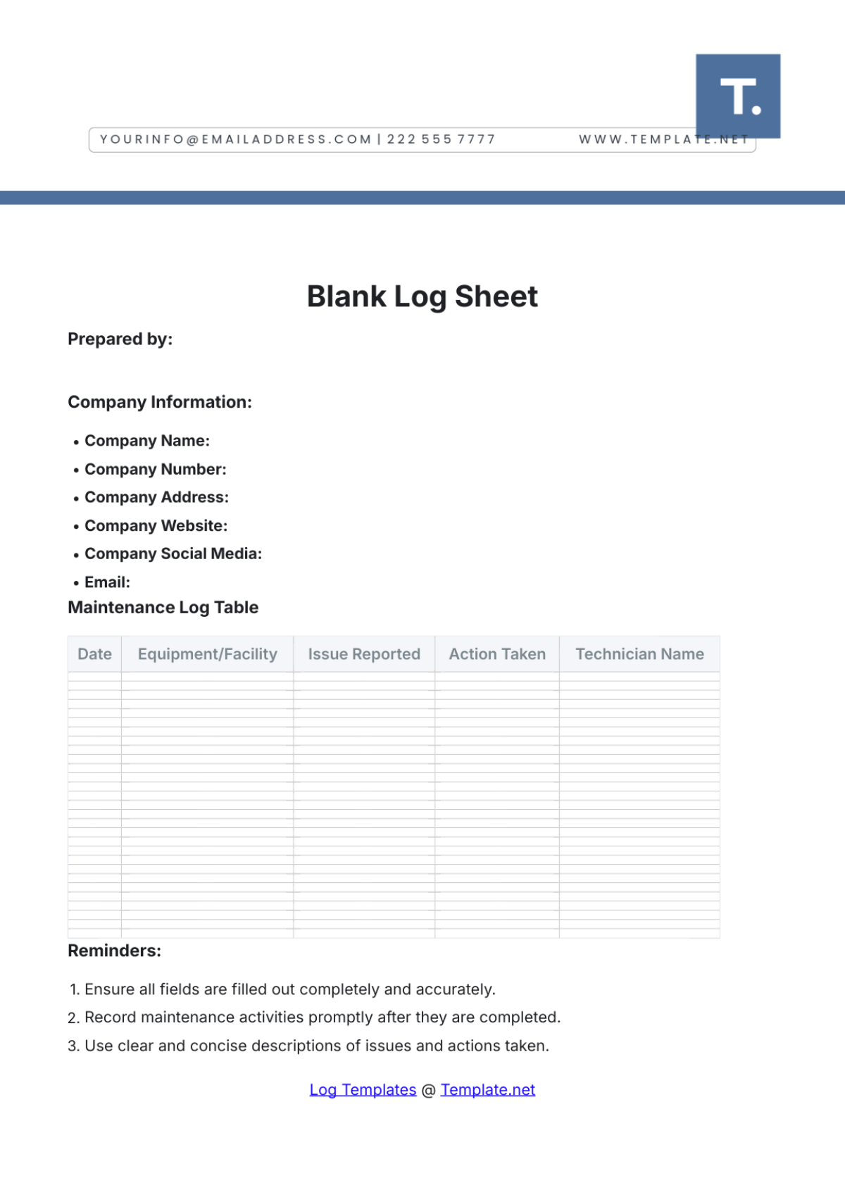 Free Blank Log Sheet Template to Edit Online