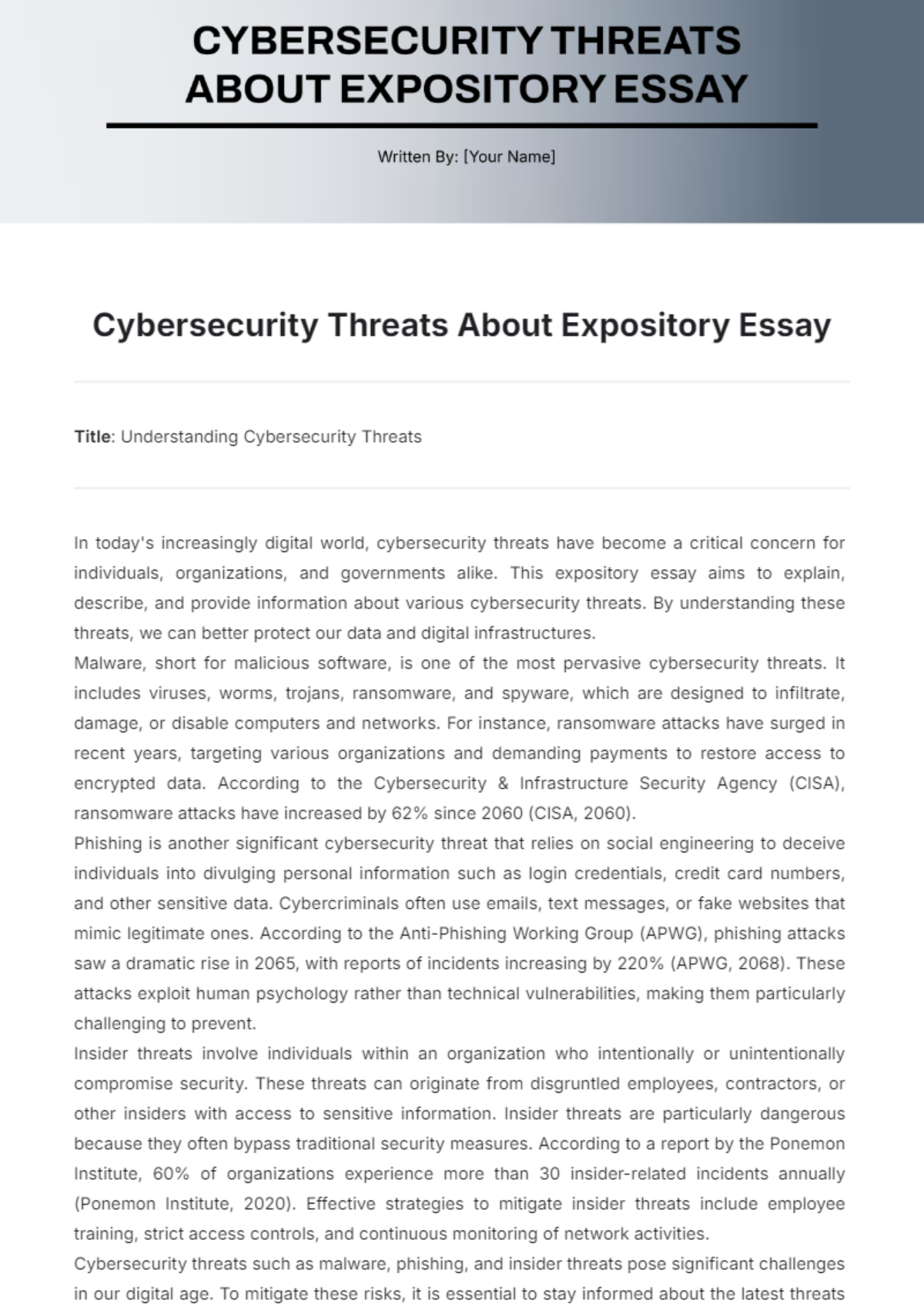 Cybersecurity Threats about Expository Essay Template - Edit Online & Download