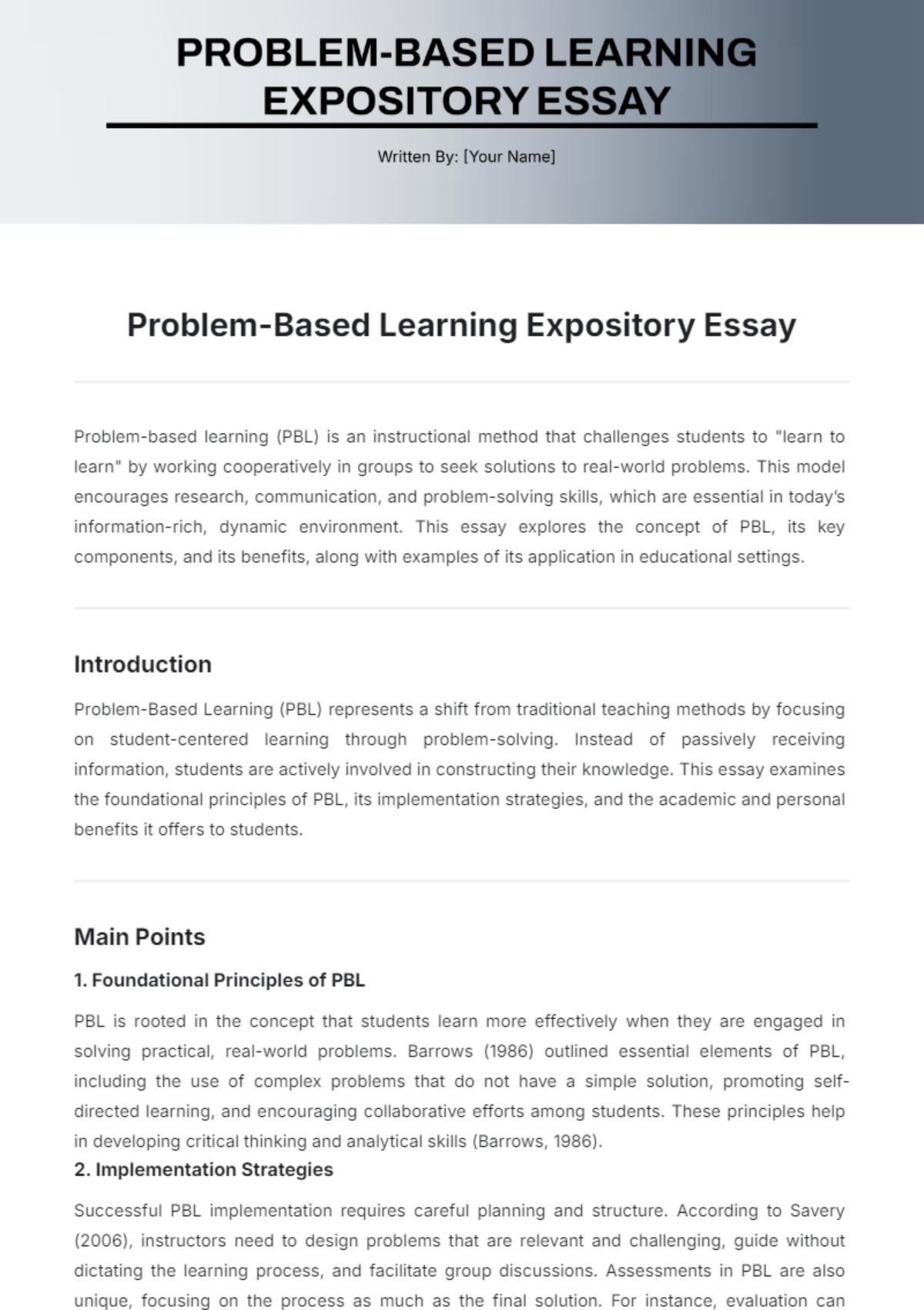 Problem-Based Learning Expository Essay Template - Edit Online & Download