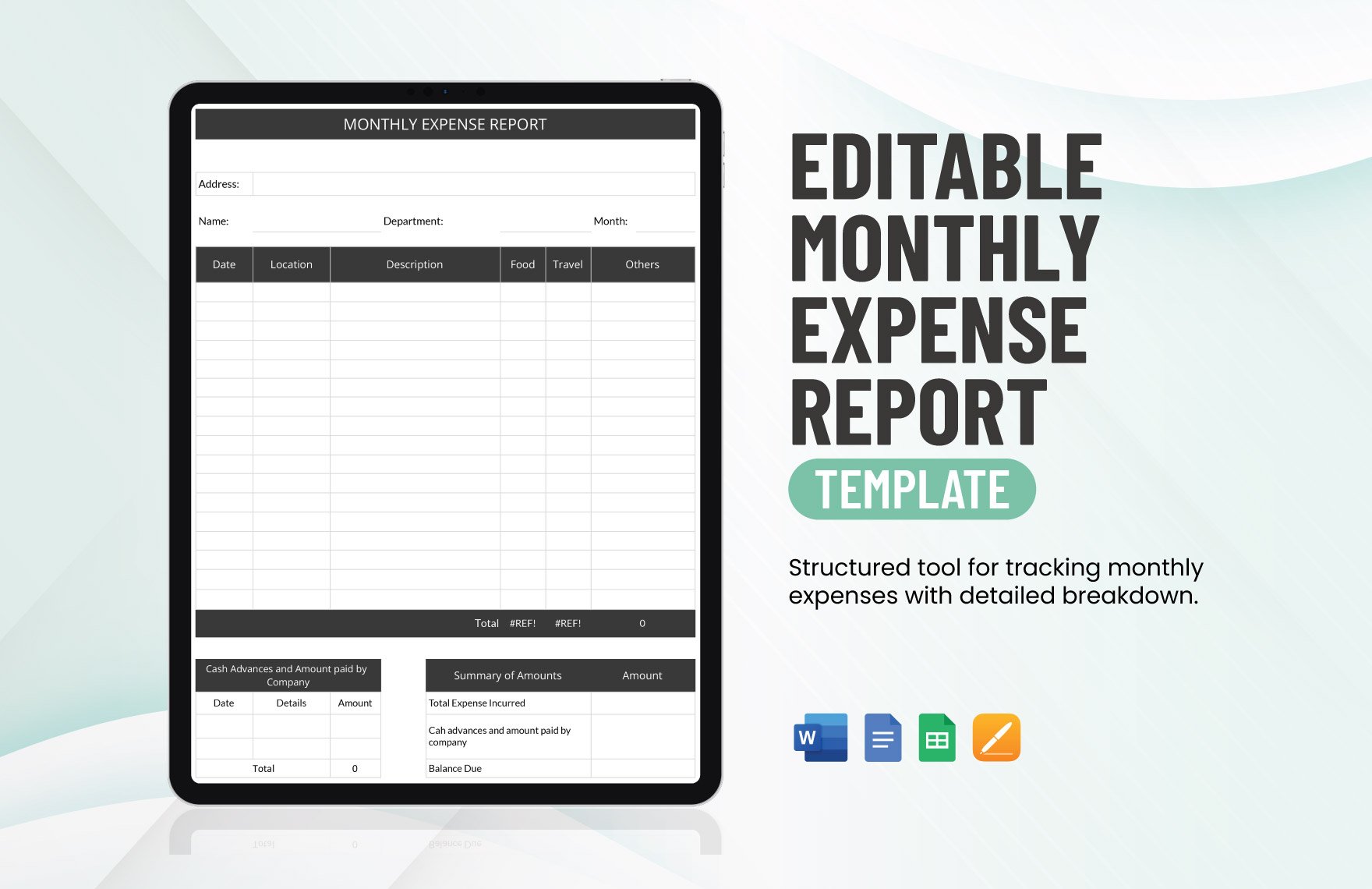 Editable Monthly Expense Report Template in Word, Google Docs, Google Sheets, Apple Pages