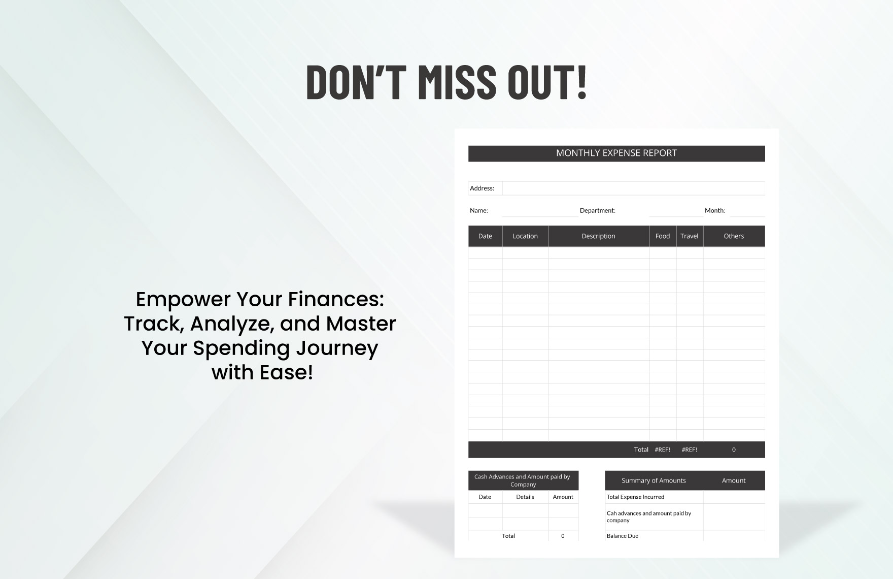 Editable Monthly Expense Report Template