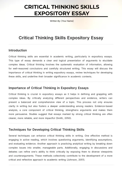 Free Critical Thinking Skills Expository Essay Template to Edit Online