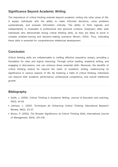 Free Critical Thinking Skills Expository Essay Template to Edit Online