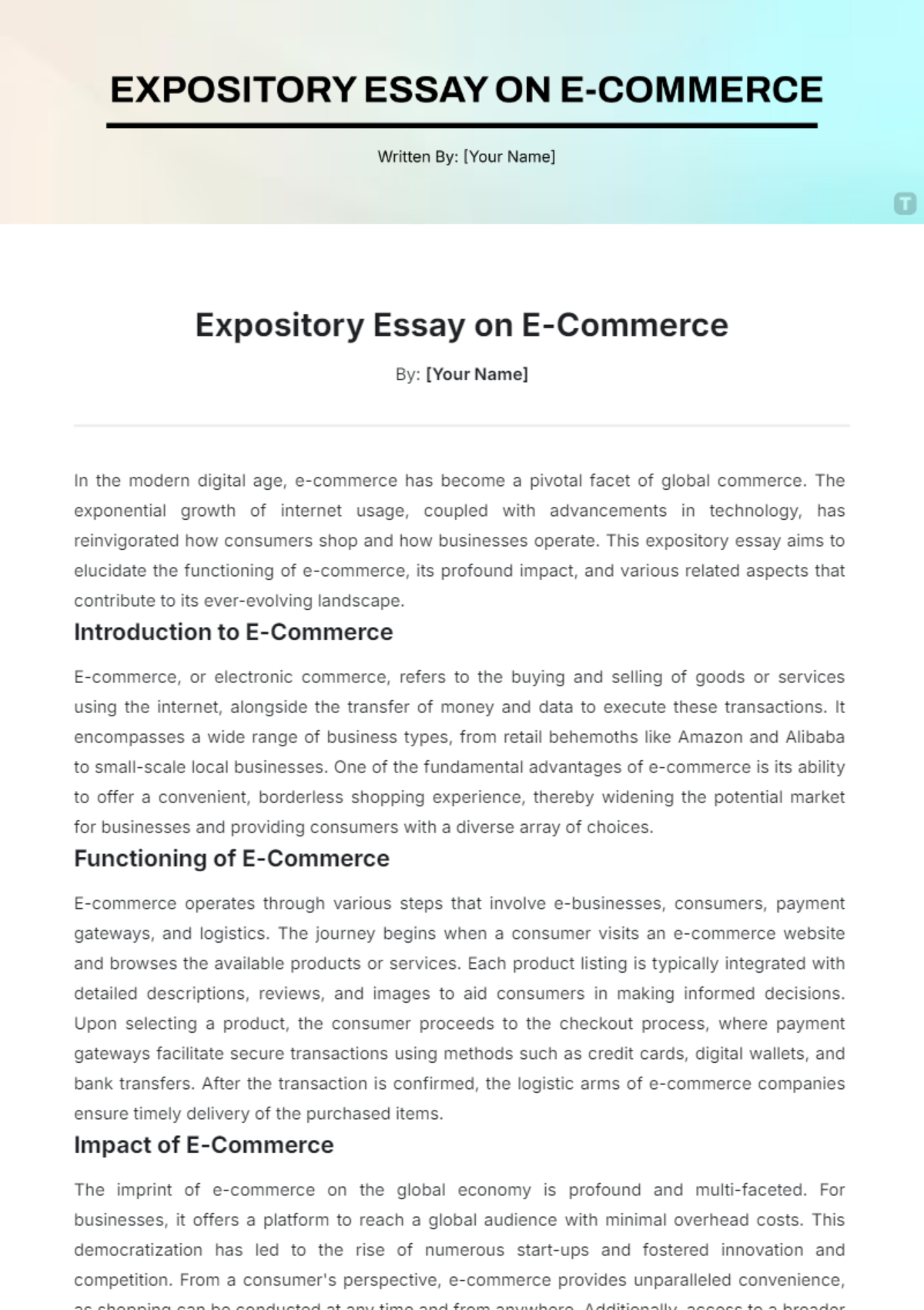 Expository Essay on E-Commerce Template - Edit Online & Download