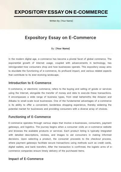 Free Expository Essay on E-Commerce Template to Edit Online