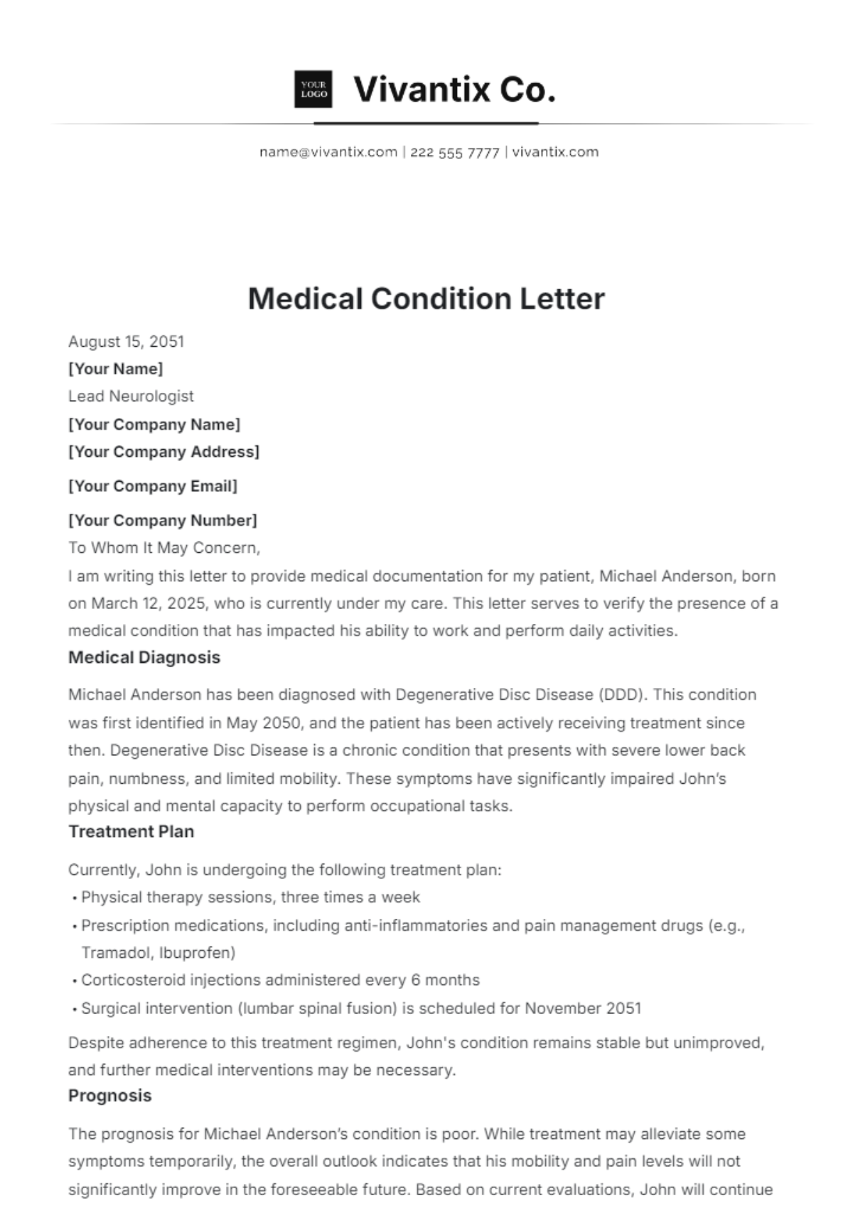 Medical Condition Letter Template