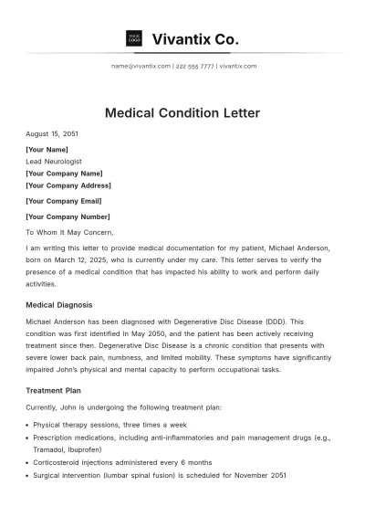 Free Medical Condition Letter Template to Edit Online