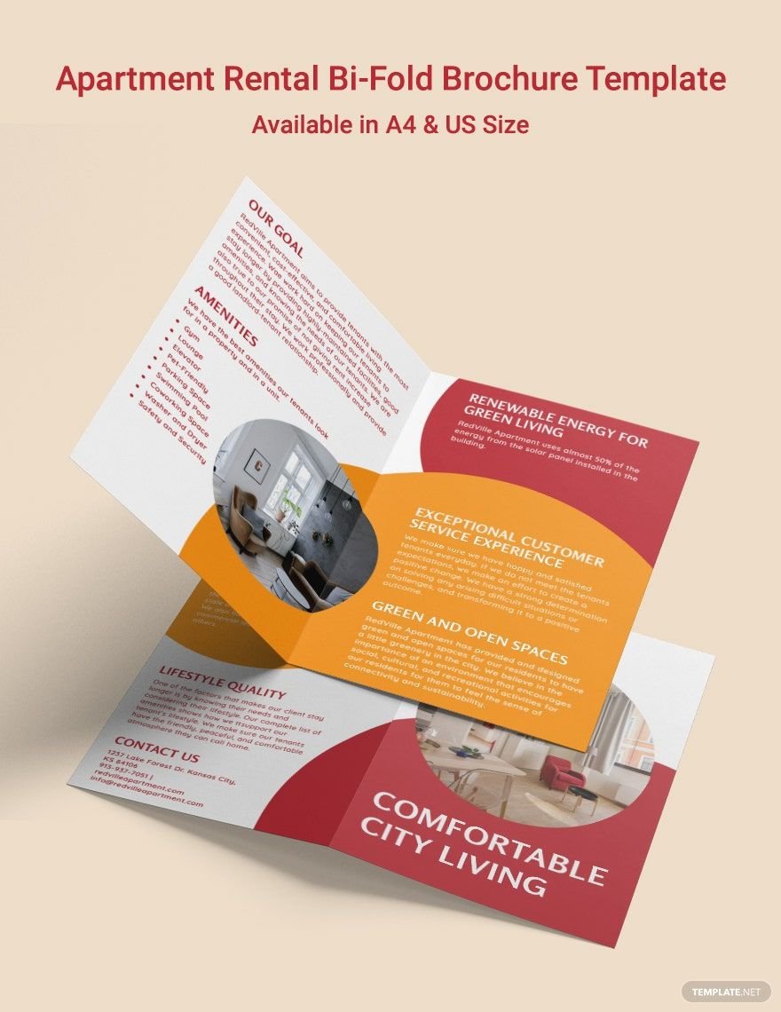Apartment Rental Bi-Fold Brochure Template in Word, Google Docs, Illustrator, PSD, Apple Pages, Publisher, InDesign