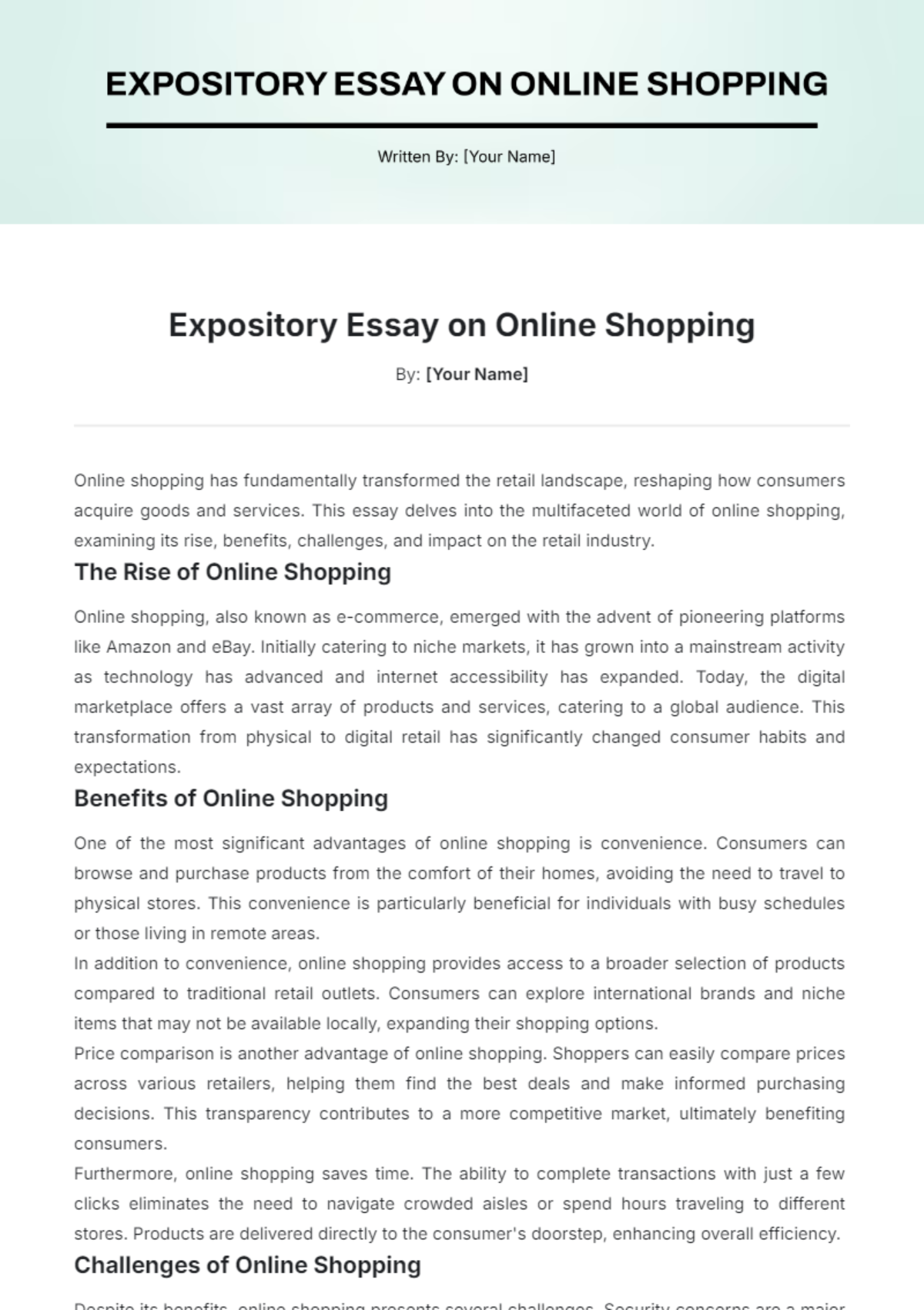 Expository Essay on Online Shopping Template - Edit Online & Download