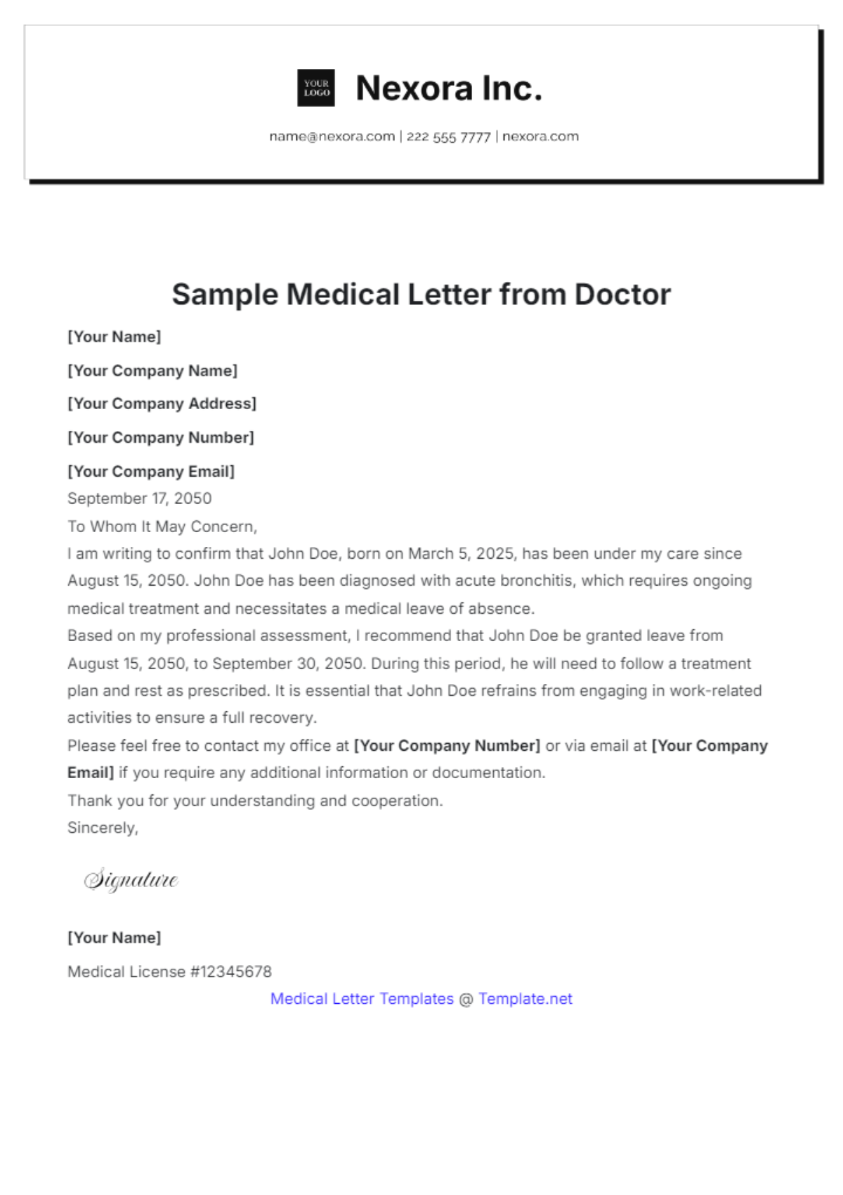 Sample Medical Letter from Doctor Template