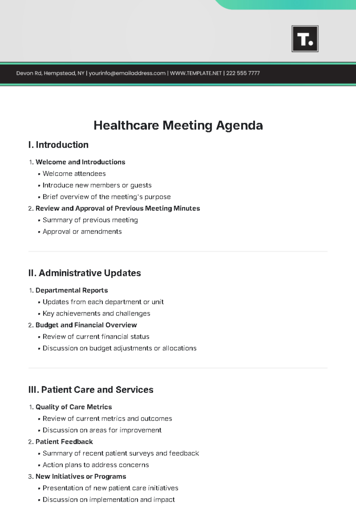 Healthcare Meeting Agenda Template