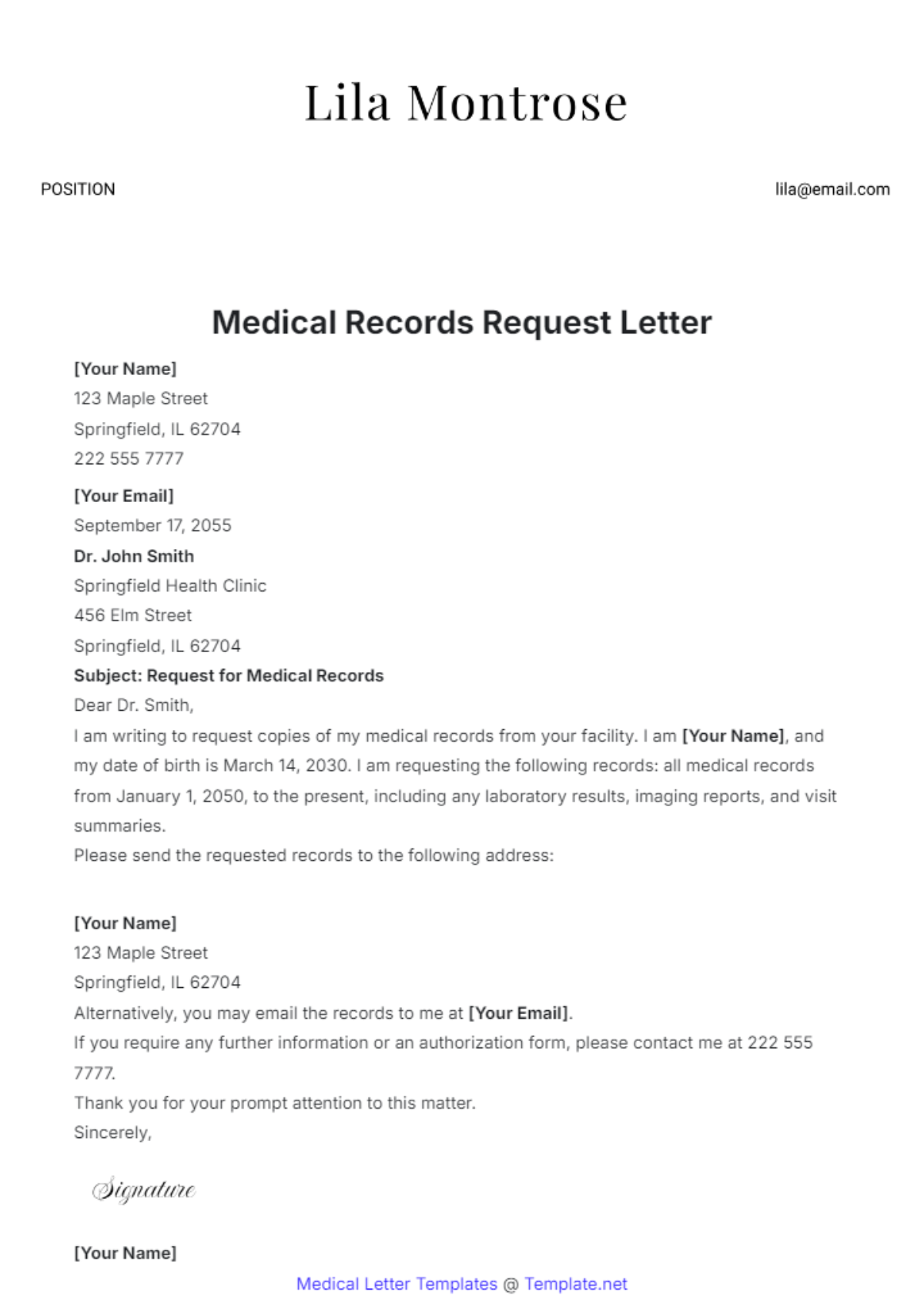 Medical Records Request Letter Template