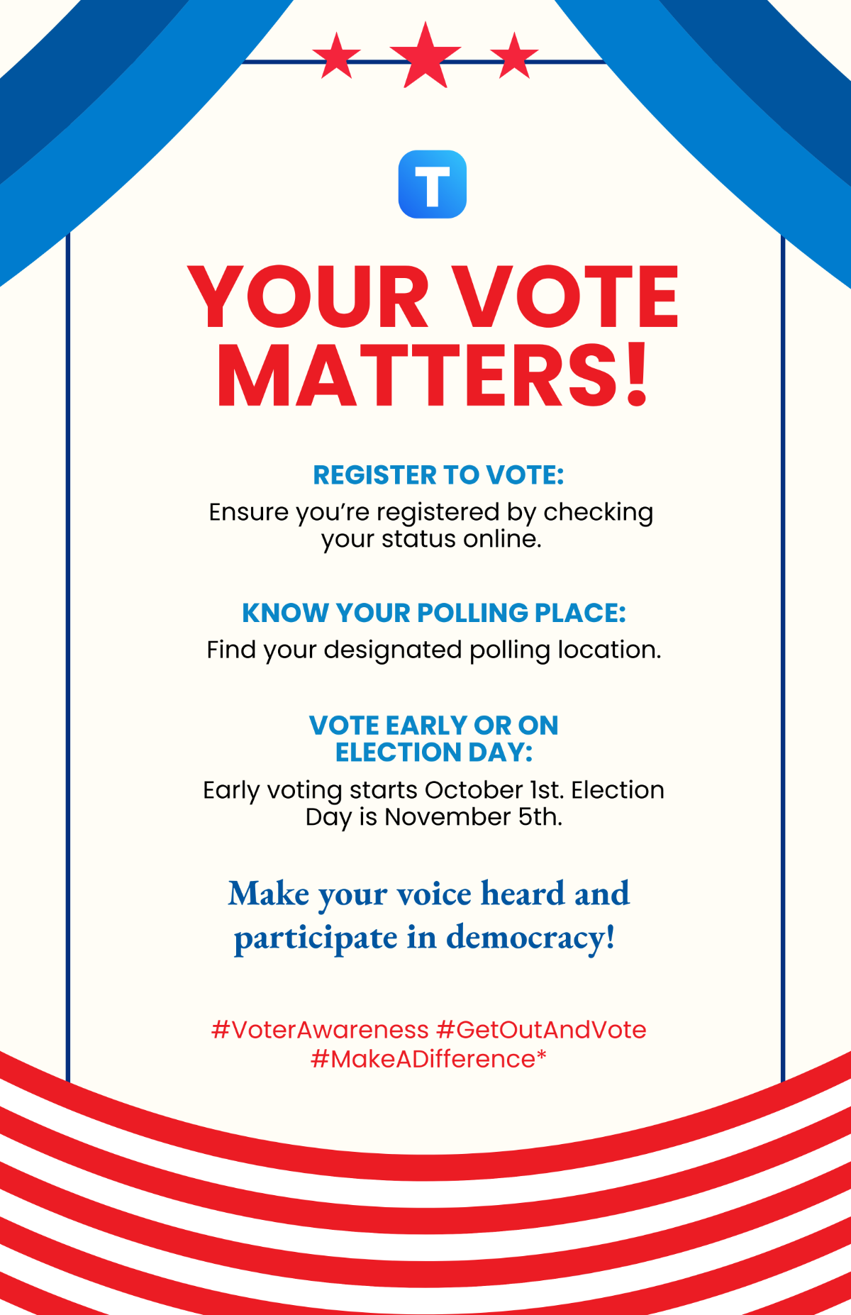 Voter Awareness Poster Template - Edit Online & Download