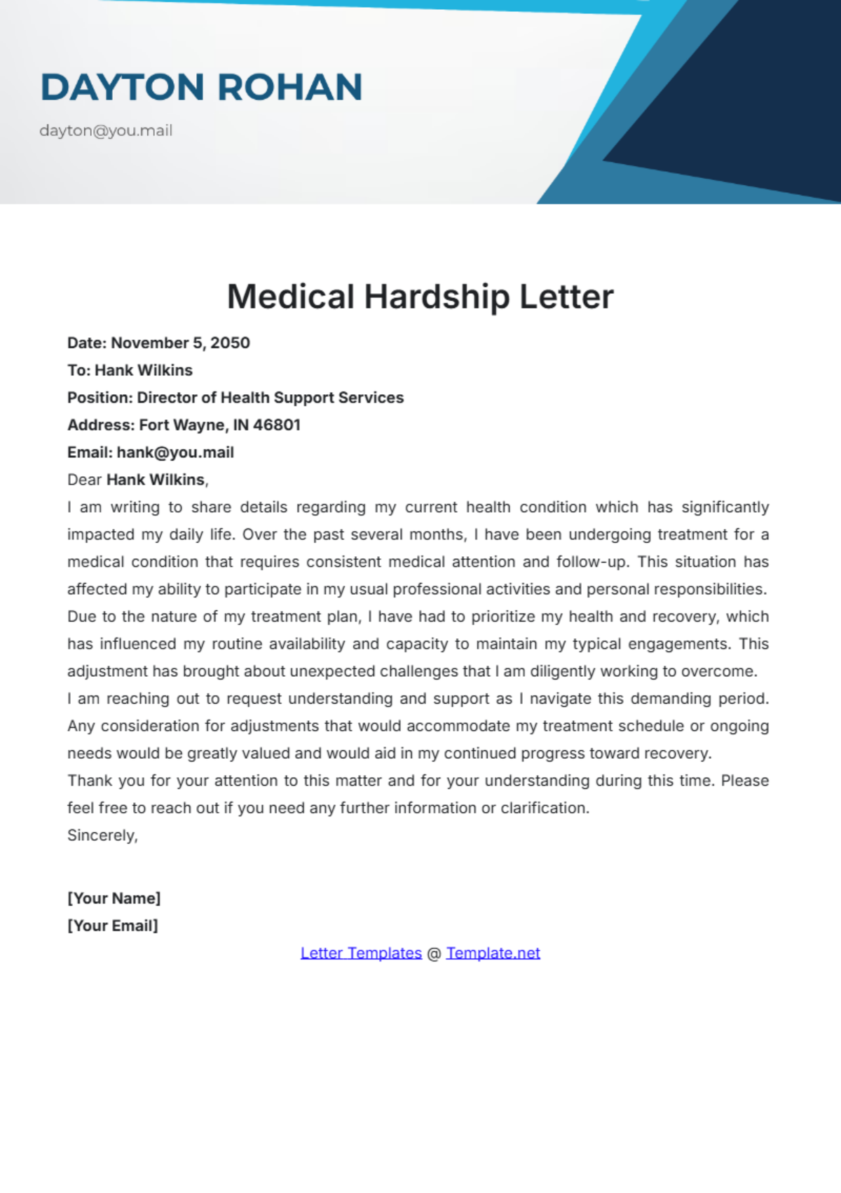 Medical Hardship Letter Template - Edit Online & Download