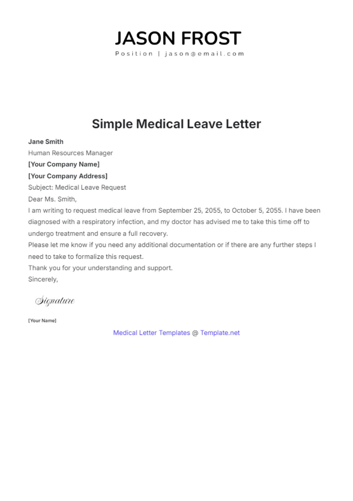 Simple Medical Leave Letter Template