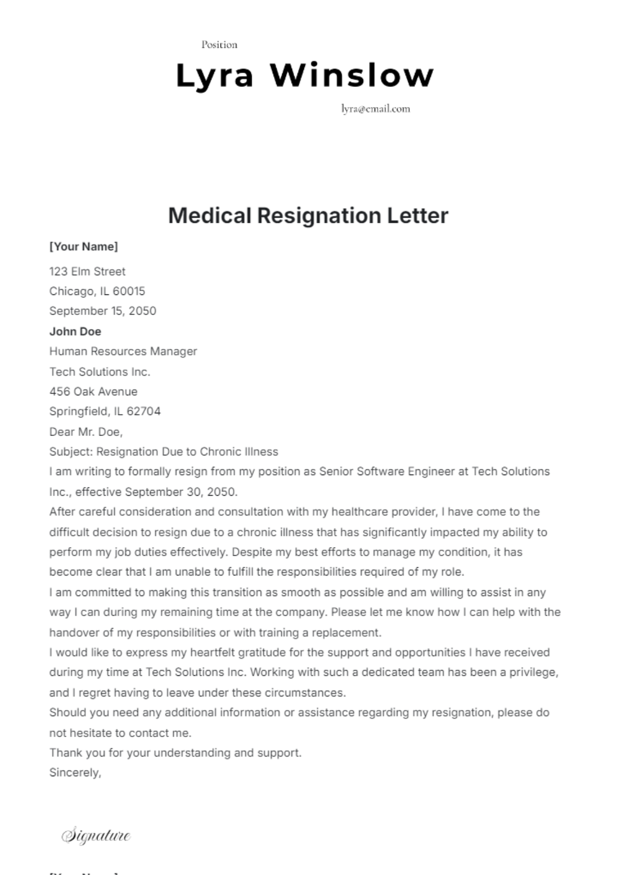 Medical Resignation Letter Template