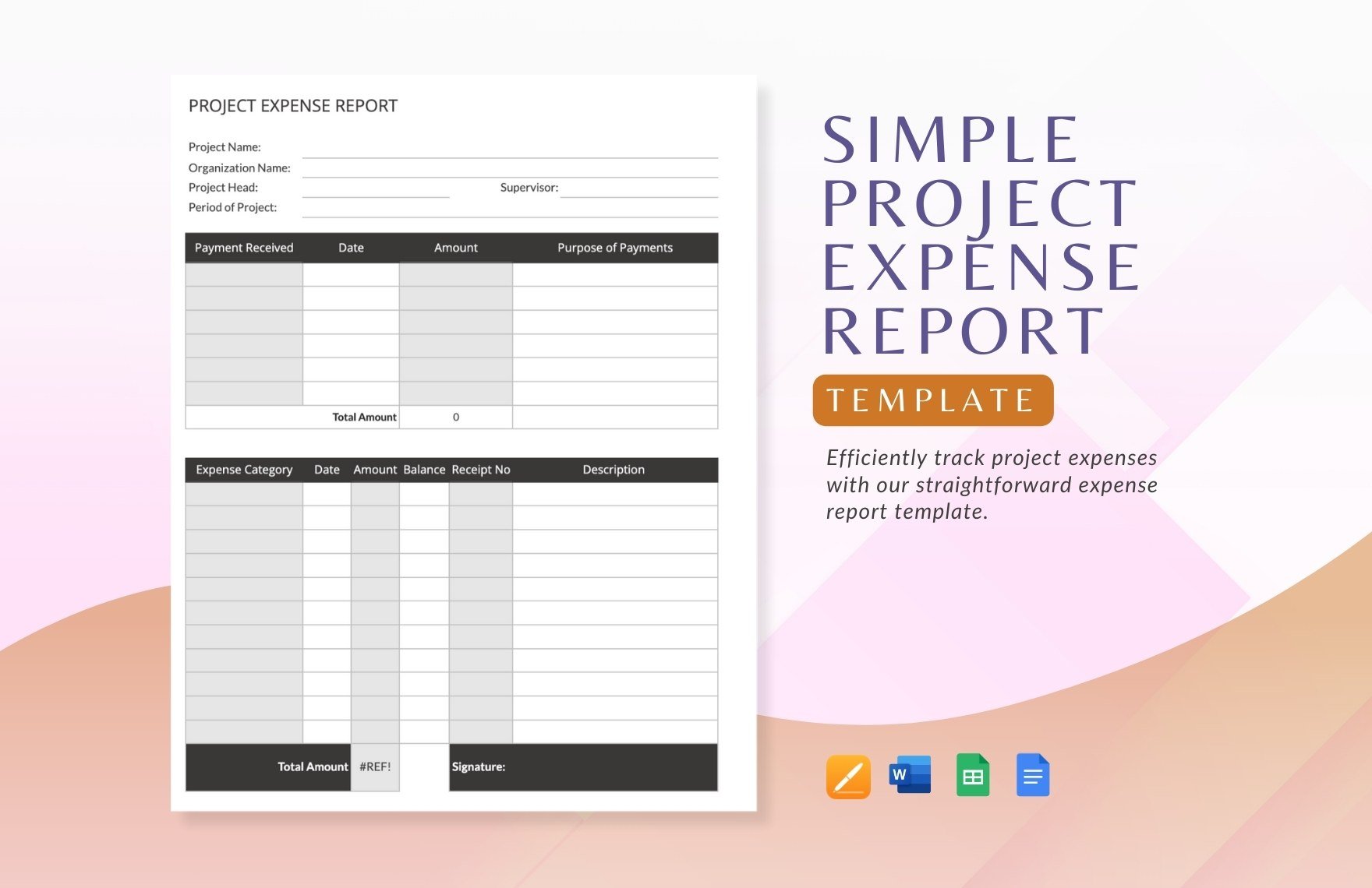 Simple Project Expense Report Template in Word, Google Docs, Google Sheets, Apple Pages