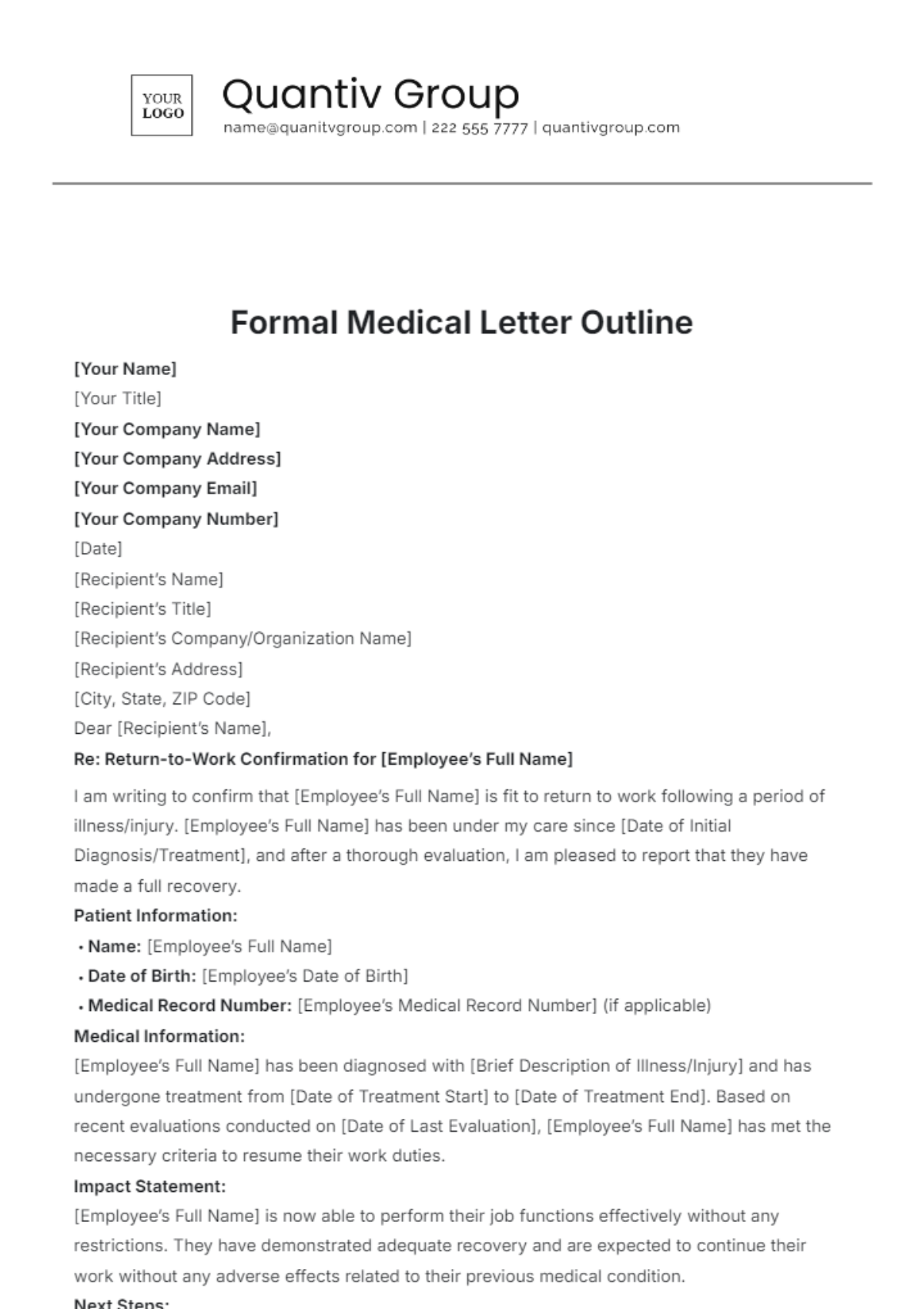 Formal Medical Letter Outline Template