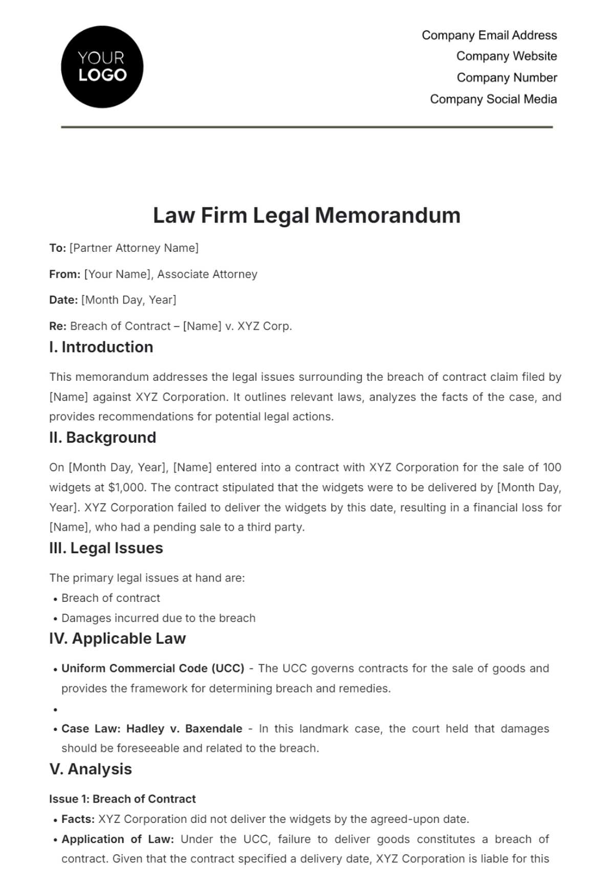 Free Law Firm Legal Memorandum Template - Edit Online & Download ...