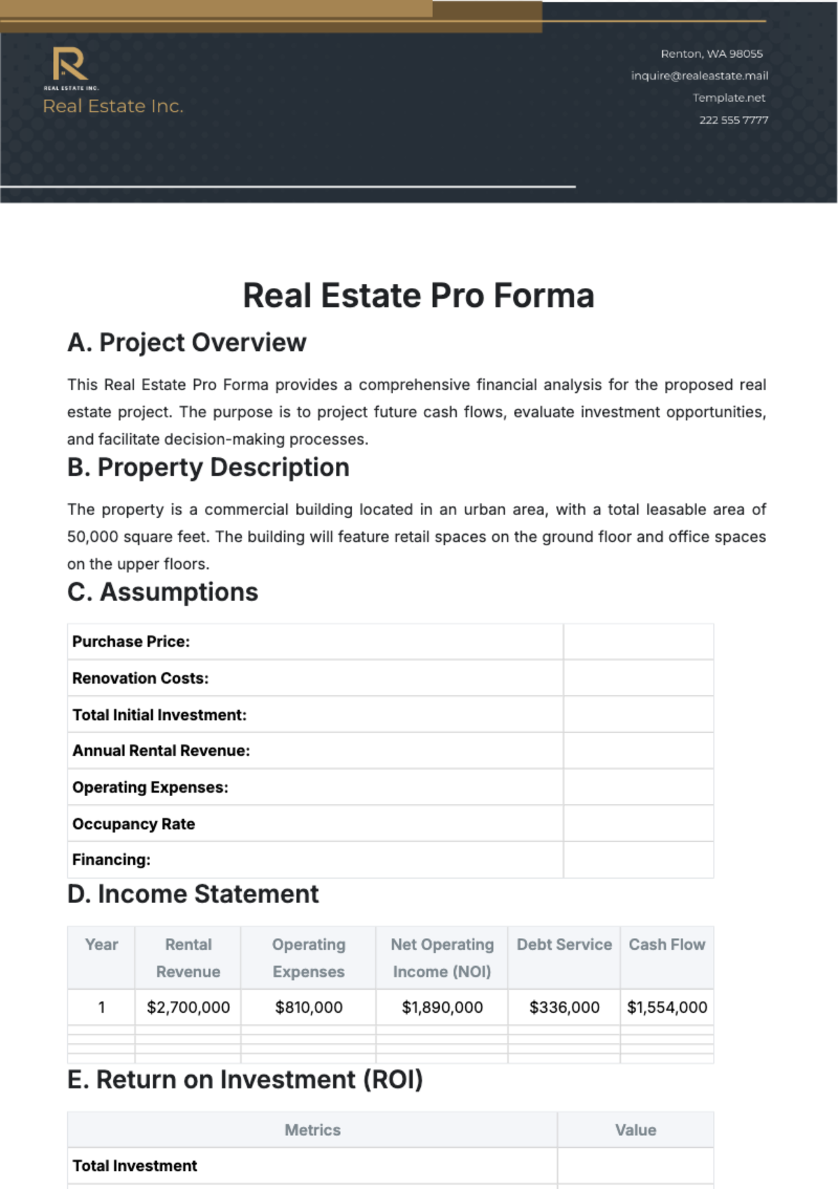 Real Estate Pro Forma Template - Edit Online & Download