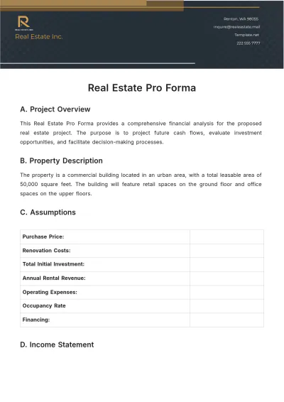 Free Real Estate Pro Forma Template to Edit Online