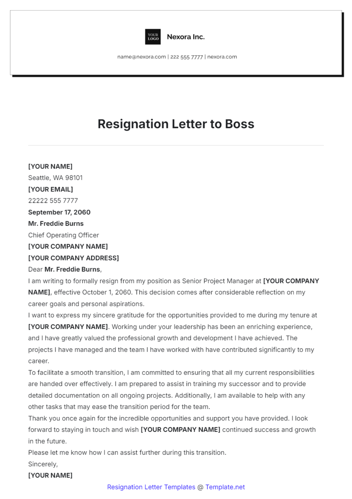 Resignation Letter to Boss Template - Edit Online & Download