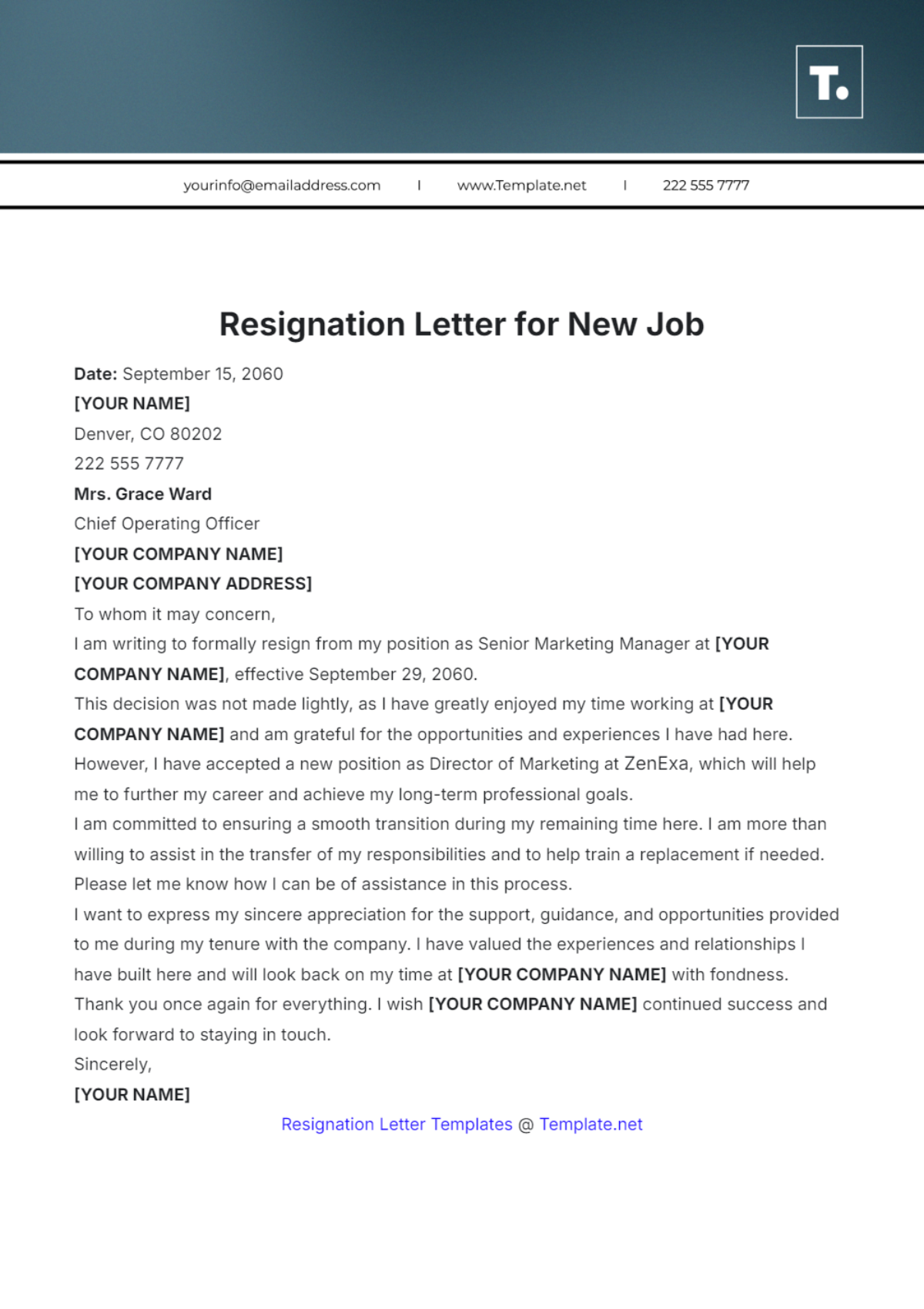 Resignation Letter for New Job Template - Edit Online & Download