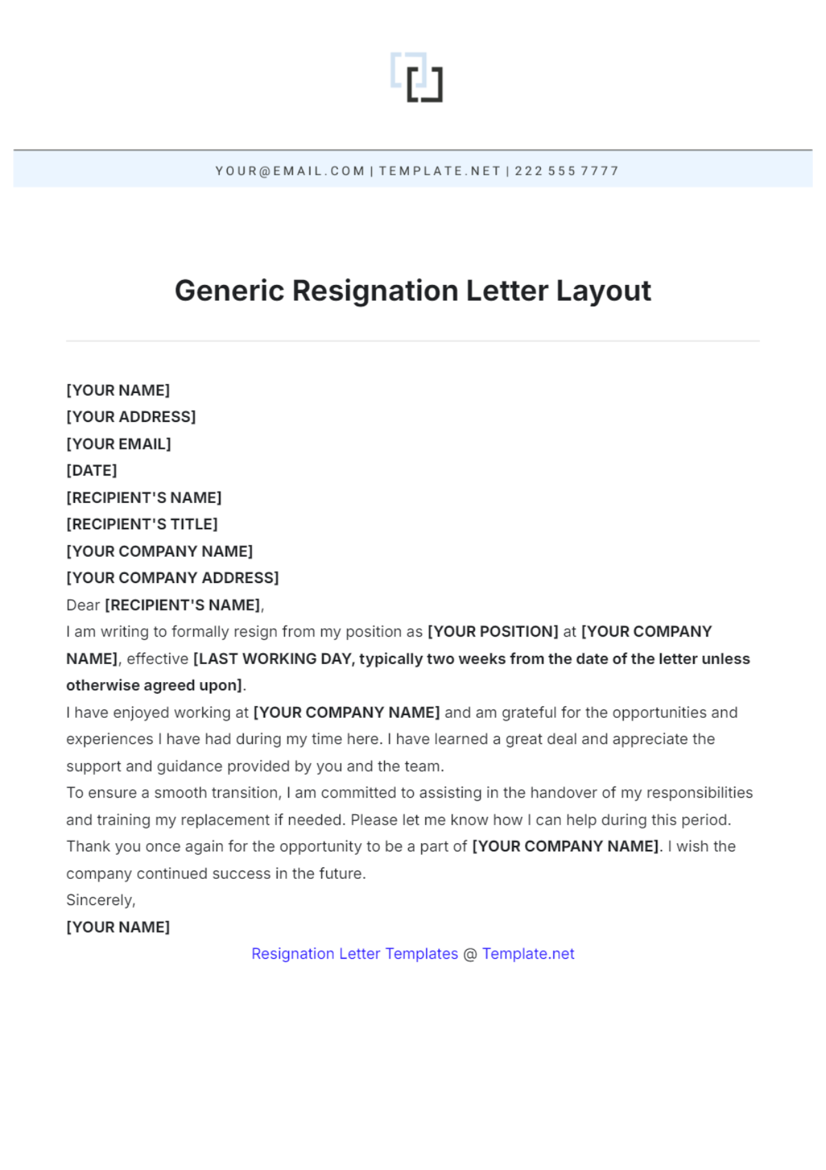 Generic Resignation Letter Layout Template - Edit Online & Download