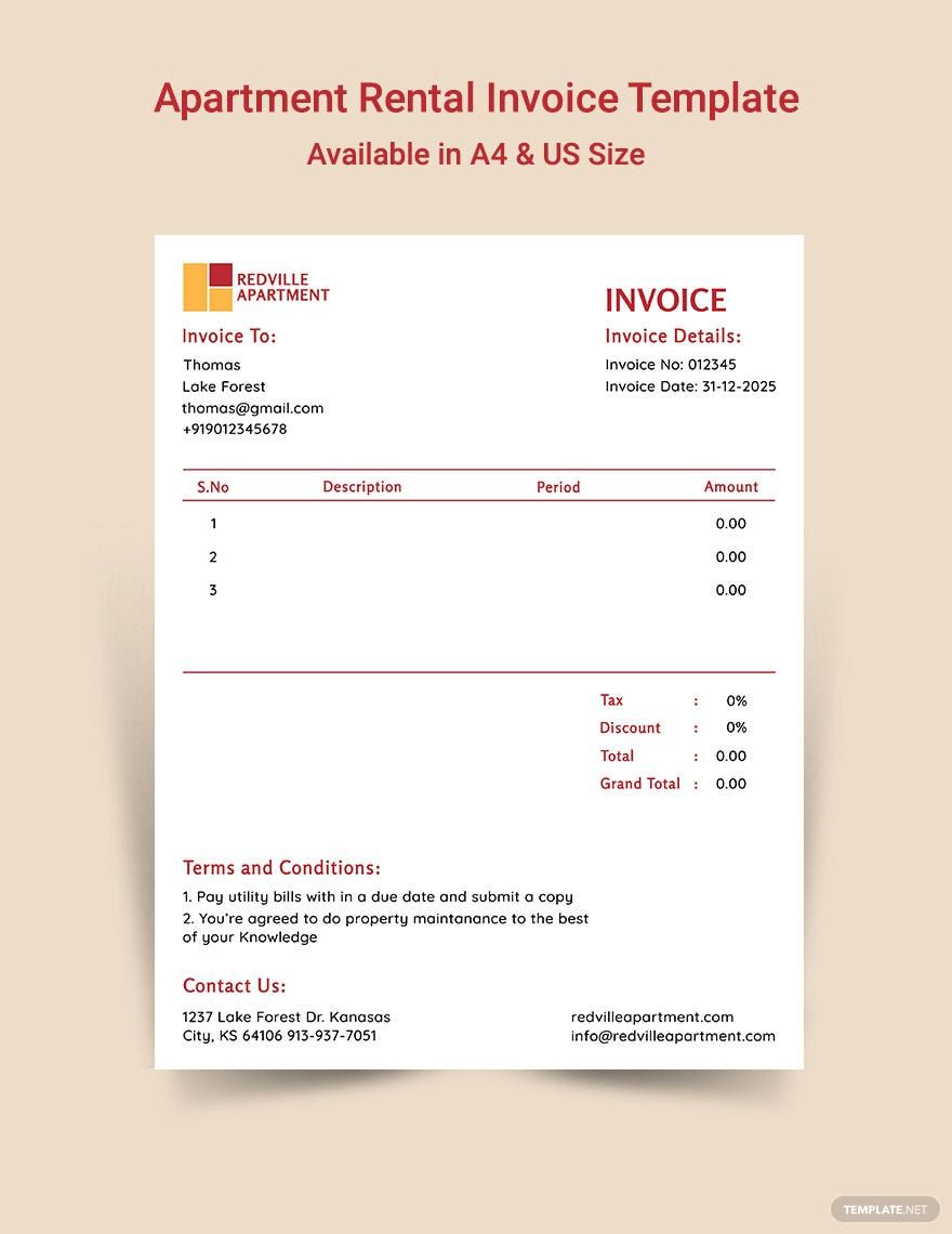 House Rental Invoice Template Google Docs, Google Sheets, Excel, Word