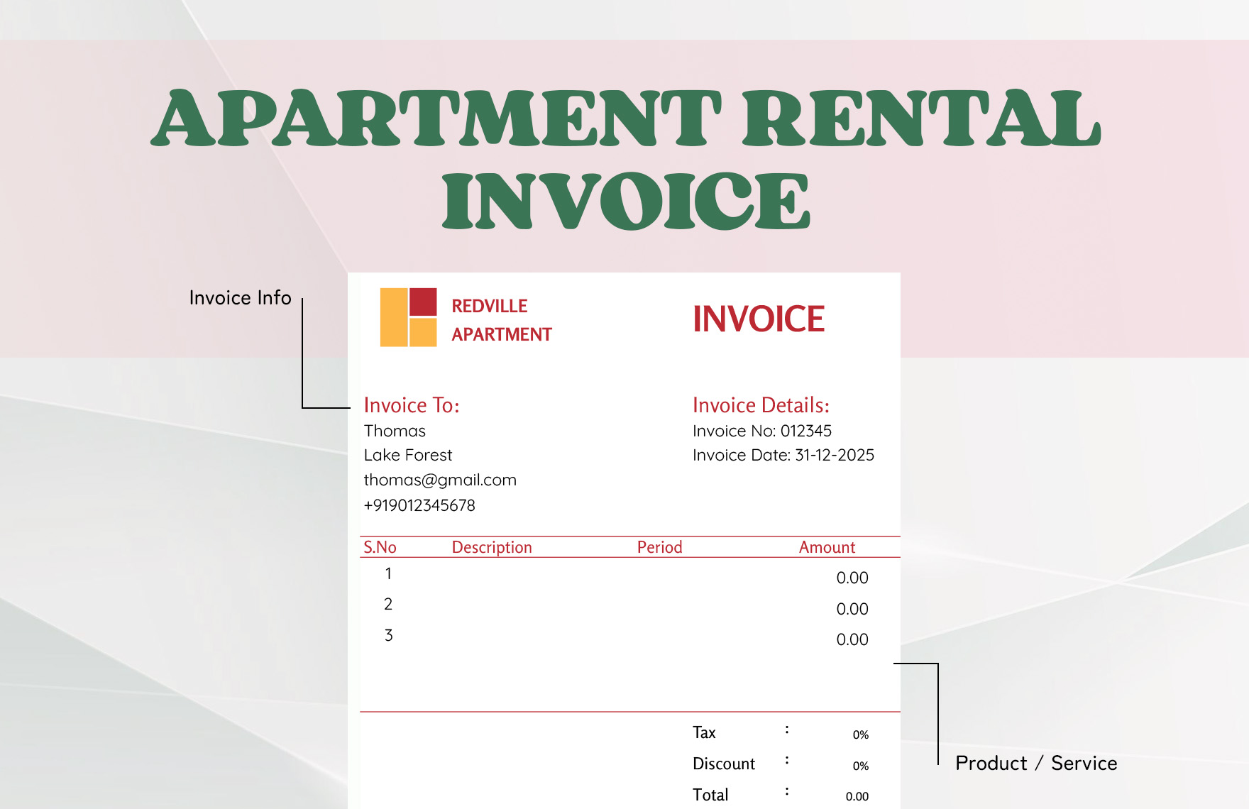 Apartment Rental Invoice Template