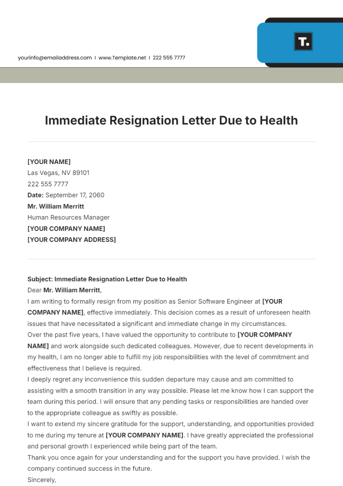 Immediate Resignation Letter Due to Health Template - Edit Online & Download