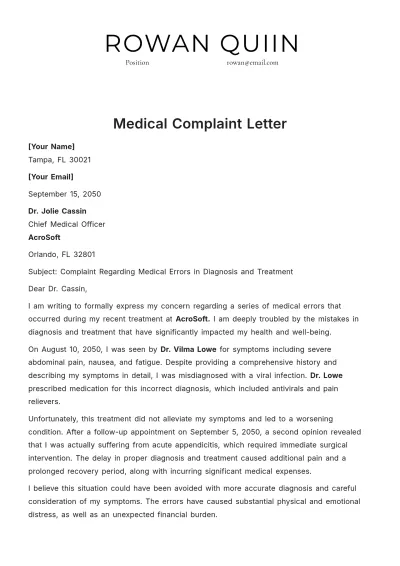 Free Medical Complaint Letter Template to Edit Online