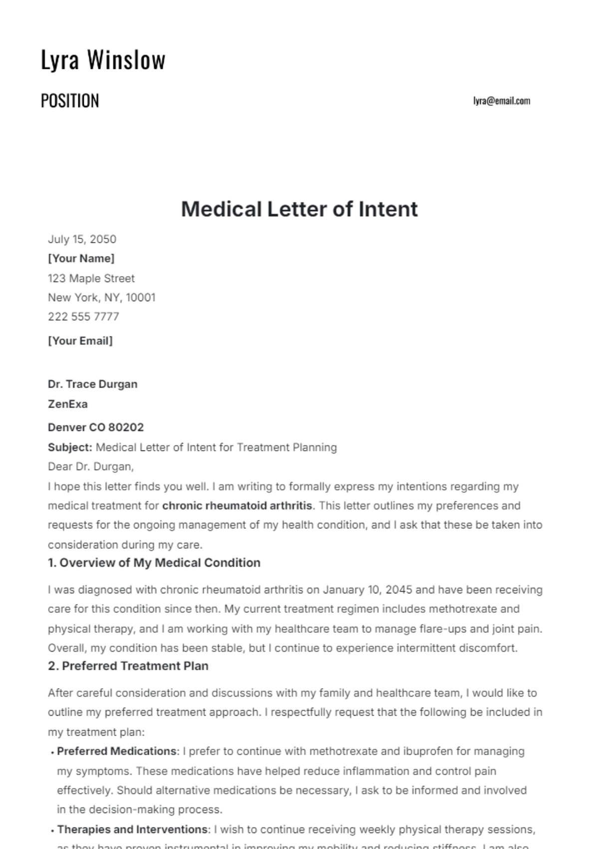 Medical Letter of Intent Template - Edit Online & Download